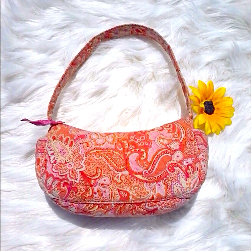 Vera Bradly Orange Pink Yellow Paisley Mini  BoHo Cloth Purse Handbag Spring Bag